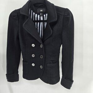 H&M Cotton Blend Black White Lined Double Breasted Crop Jacket Size 2